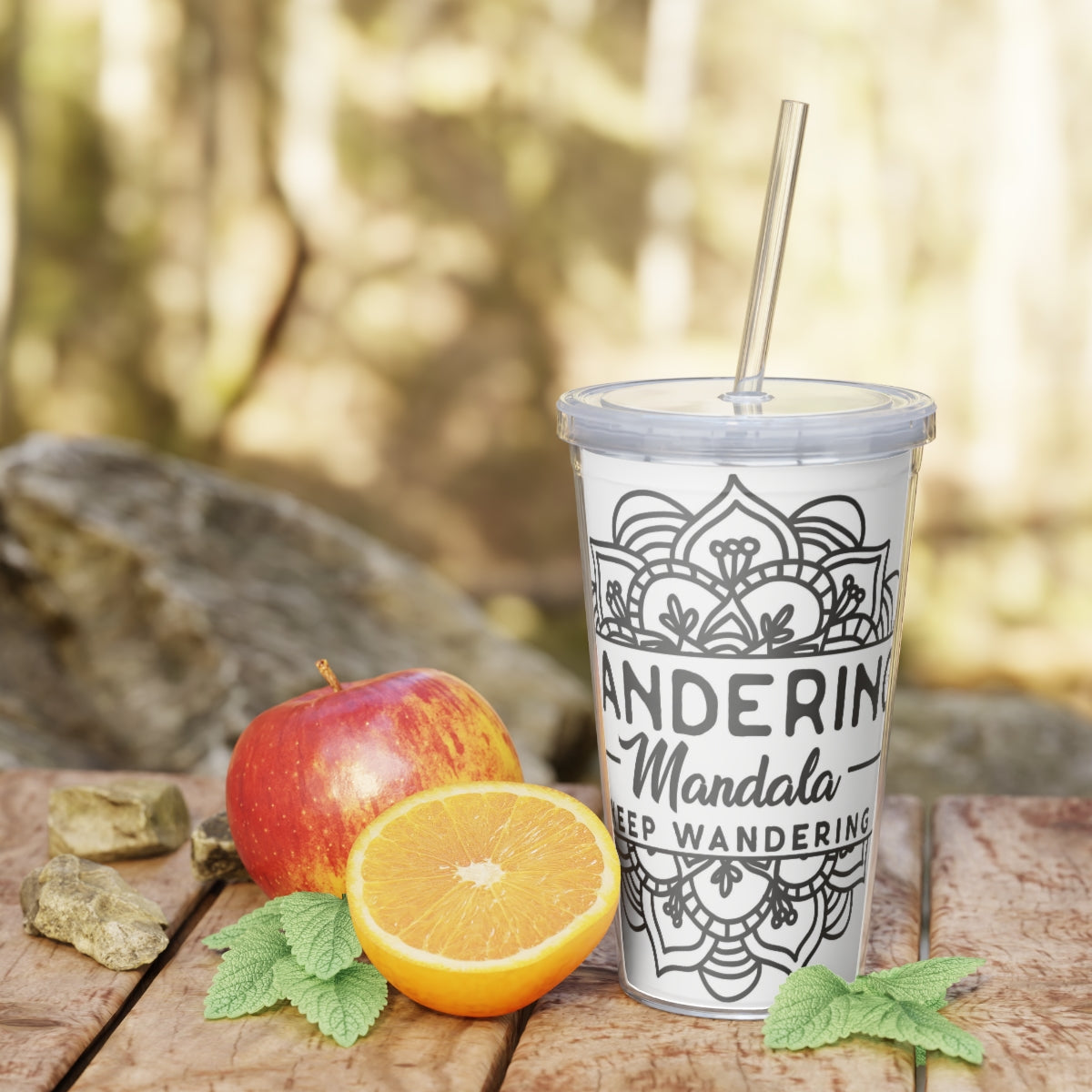 Wandering Mandala Plastic Tumbler with Straw