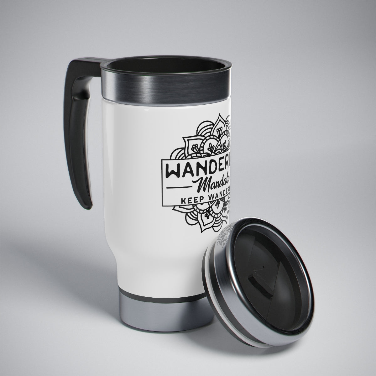 Wandering Mandala Stainless Steel Travel Mug with Handle, 14oz
