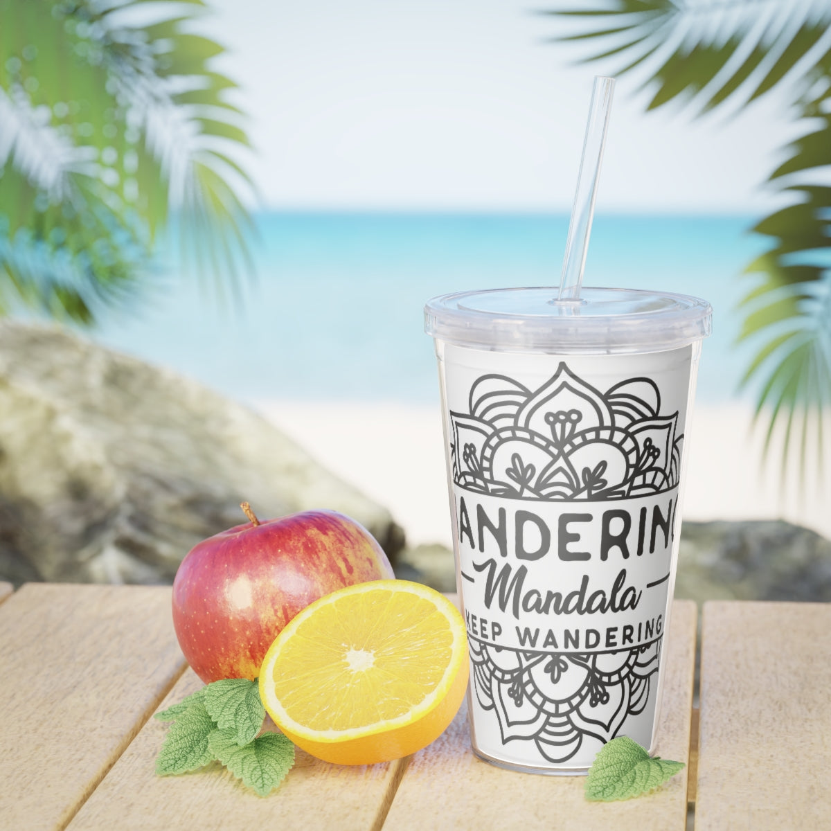 Wandering Mandala Plastic Tumbler with Straw