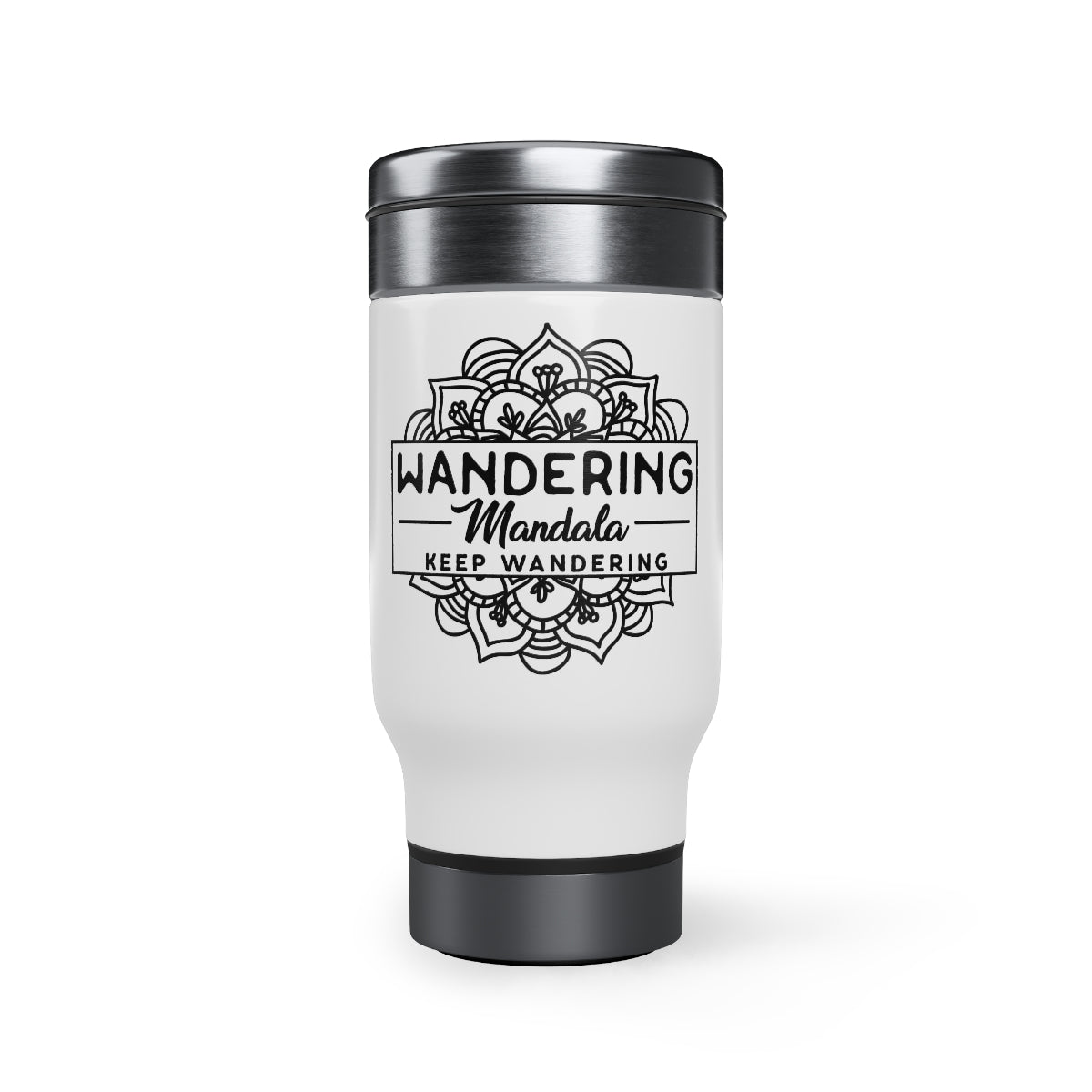 Wandering Mandala Stainless Steel Travel Mug with Handle, 14oz