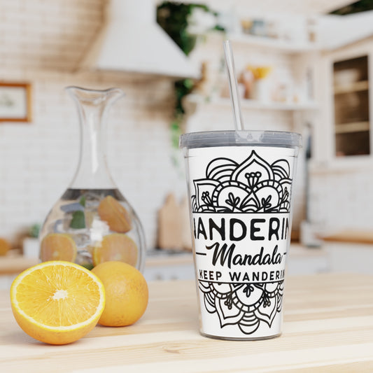 Wandering Mandala Plastic Tumbler with Straw