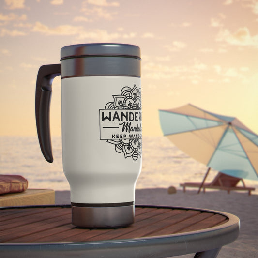 Wandering Mandala Stainless Steel Travel Mug with Handle, 14oz